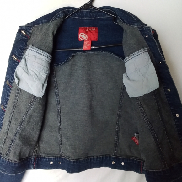 Women's Vintage eckored Y2K Button Up Denim Jean Jacket Retro Fitted Style - Picture 14 of 16
